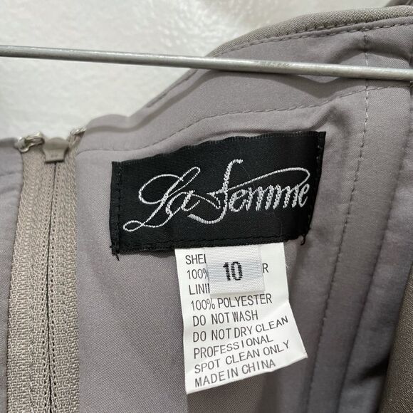 LA FEMME Surplice Off Shoulder Column Gown - Picture 5 of 15